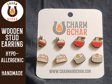 Japanese Food Wood Stud Earrings - Food Fashion Earring Set